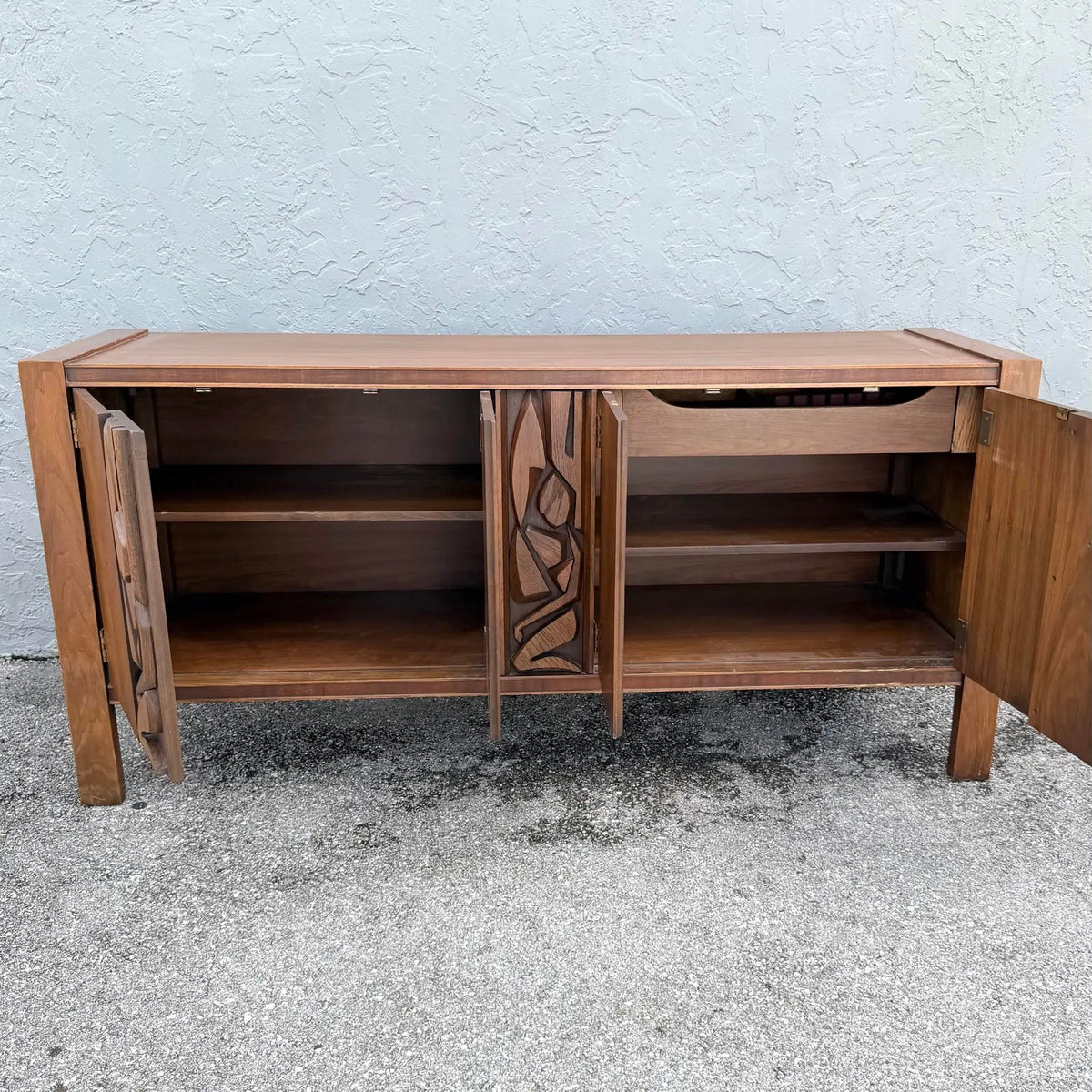 Mid Century Brutalist Credenza by United Furniture Corporation Dolphin & Flamingo