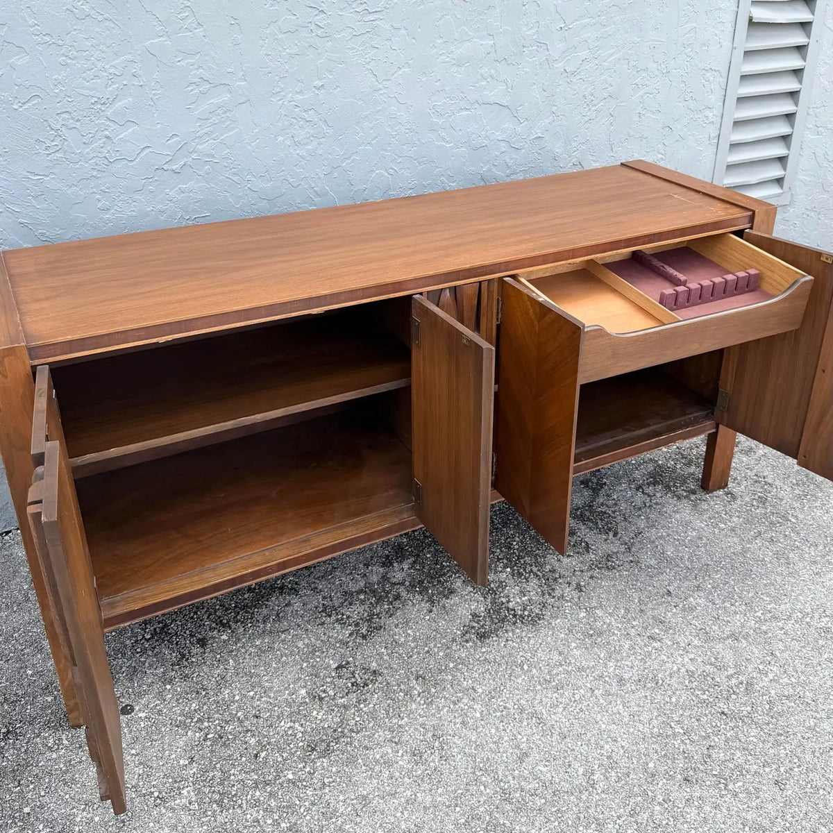 Mid Century Brutalist Credenza by United Furniture Corporation Dolphin & Flamingo