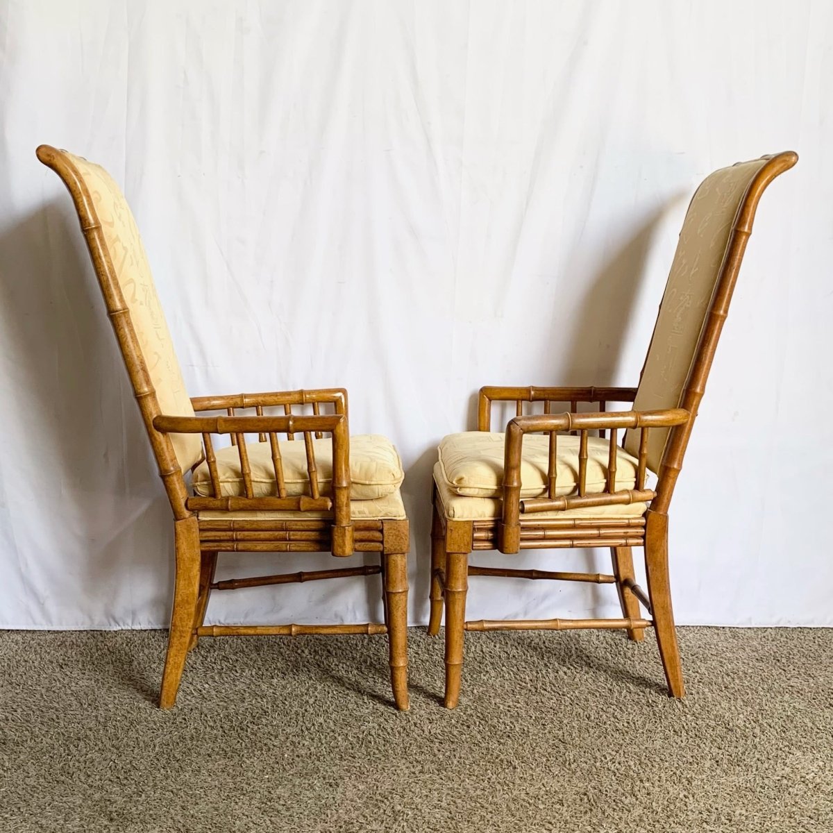 Mid Century Chiboiserie Faux Bamboo Dining Chairs by American of Martinsville - Set of 6 - Dolphin & Flamingo