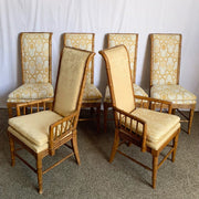 Mid Century Chiboiserie Faux Bamboo Dining Chairs by American of Martinsville - Set of 6 - Dolphin & Flamingo