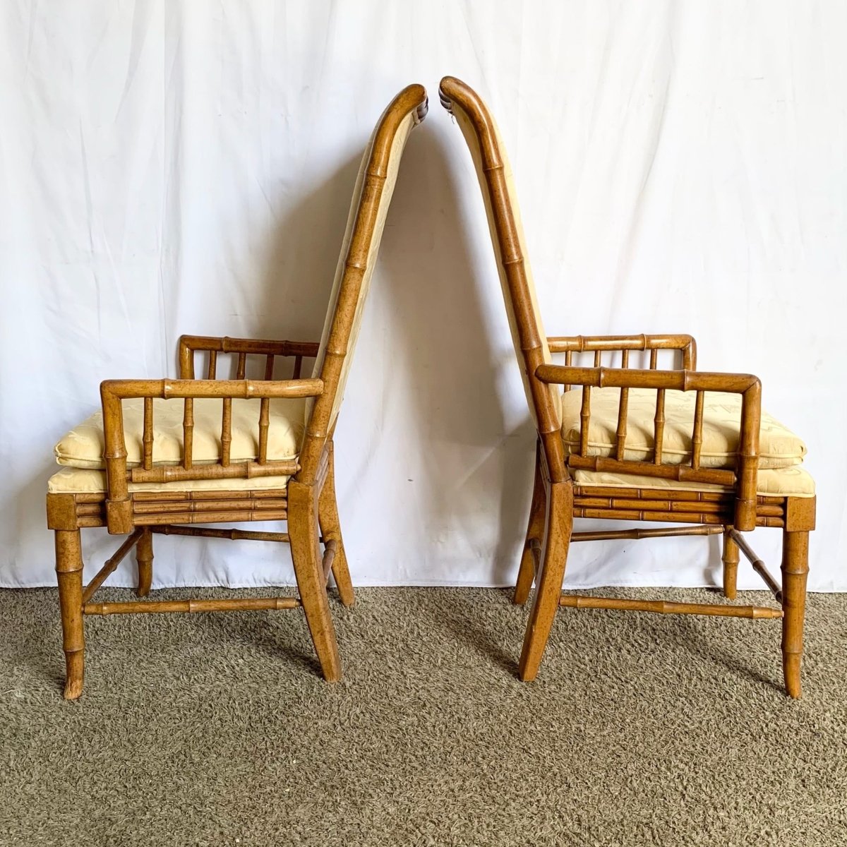 Mid Century Chiboiserie Faux Bamboo Dining Chairs by American of Martinsville - Set of 6 - Dolphin & Flamingo