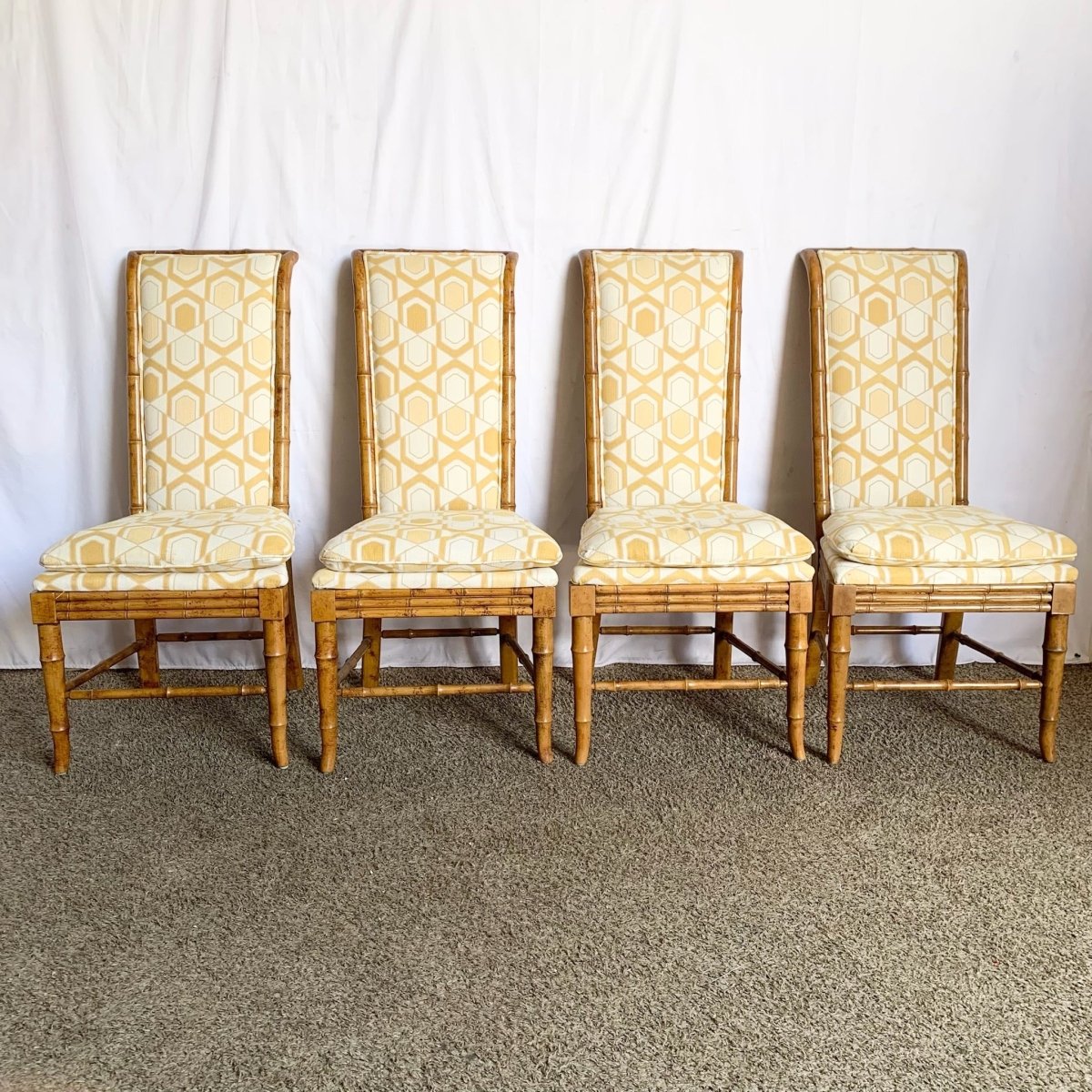 Mid Century Chiboiserie Faux Bamboo Dining Chairs by American of Martinsville - Set of 6 - Dolphin & Flamingo