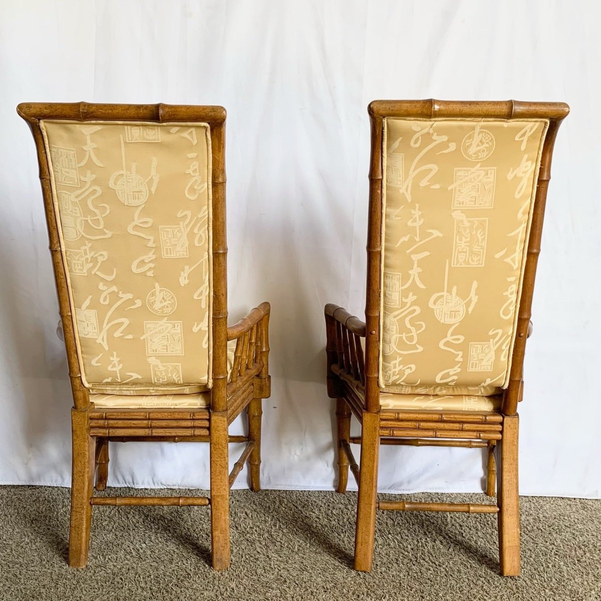 Mid Century Chiboiserie Faux Bamboo Dining Chairs by American of Martinsville - Set of 6 - Dolphin & Flamingo