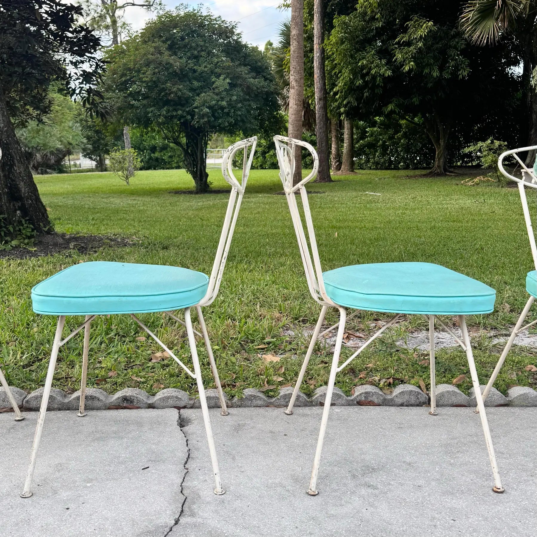 Mid Century Modern Atomic Style Wrought Iron Outdoor Dining Chairs - Set of 4