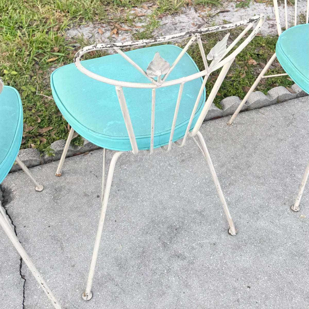 Mid Century Modern Atomic Style Wrought Iron Outdoor Dining Chairs - Set of 4 - Dolphin & Flamingo