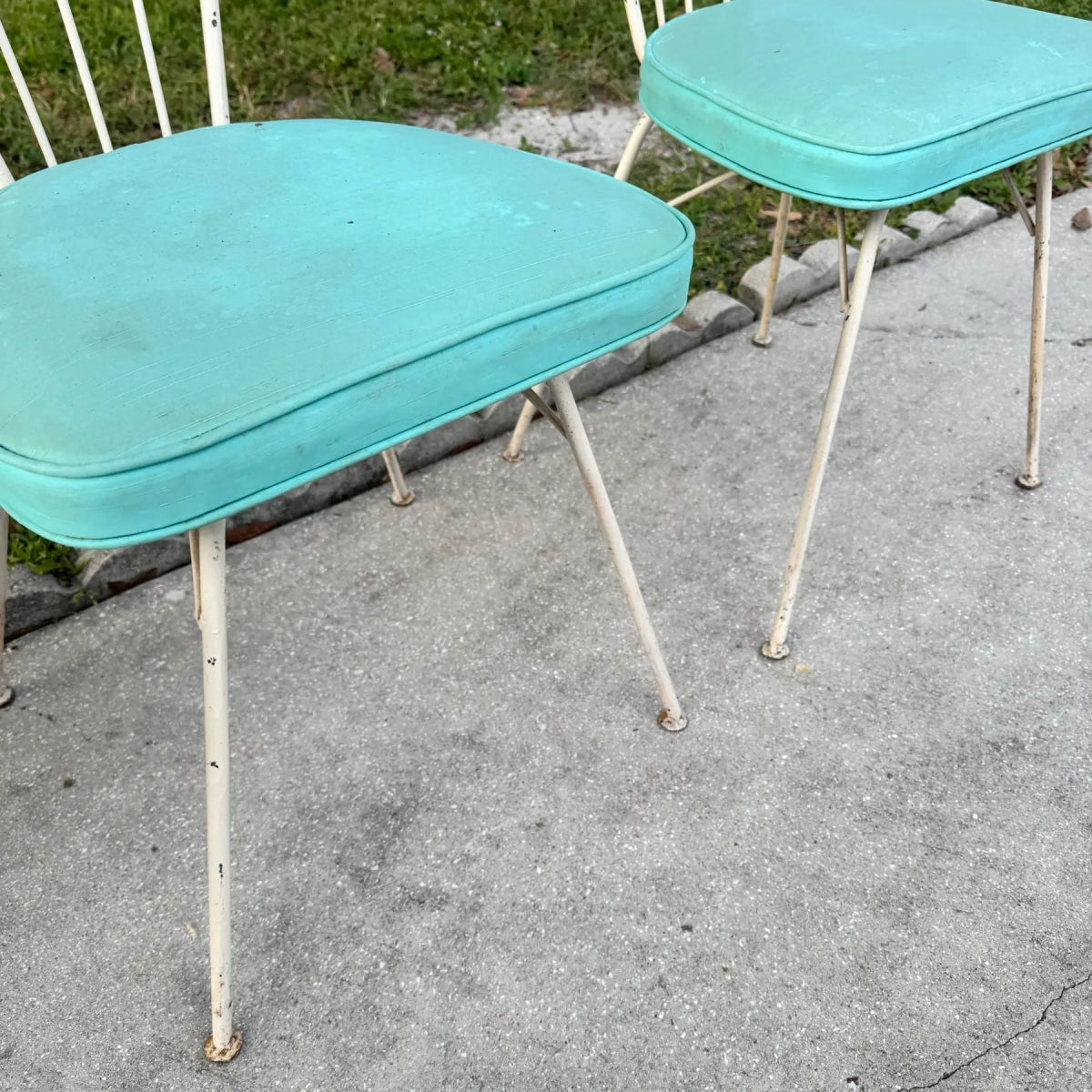 Mid Century Modern Atomic Style Wrought Iron Outdoor Dining Chairs - Set of 4 - Dolphin & Flamingo