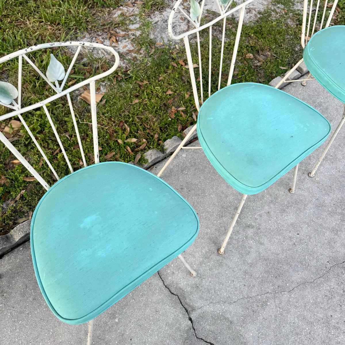 Mid Century Modern Atomic Style Wrought Iron Outdoor Dining Chairs - Set of 4 - Dolphin & Flamingo