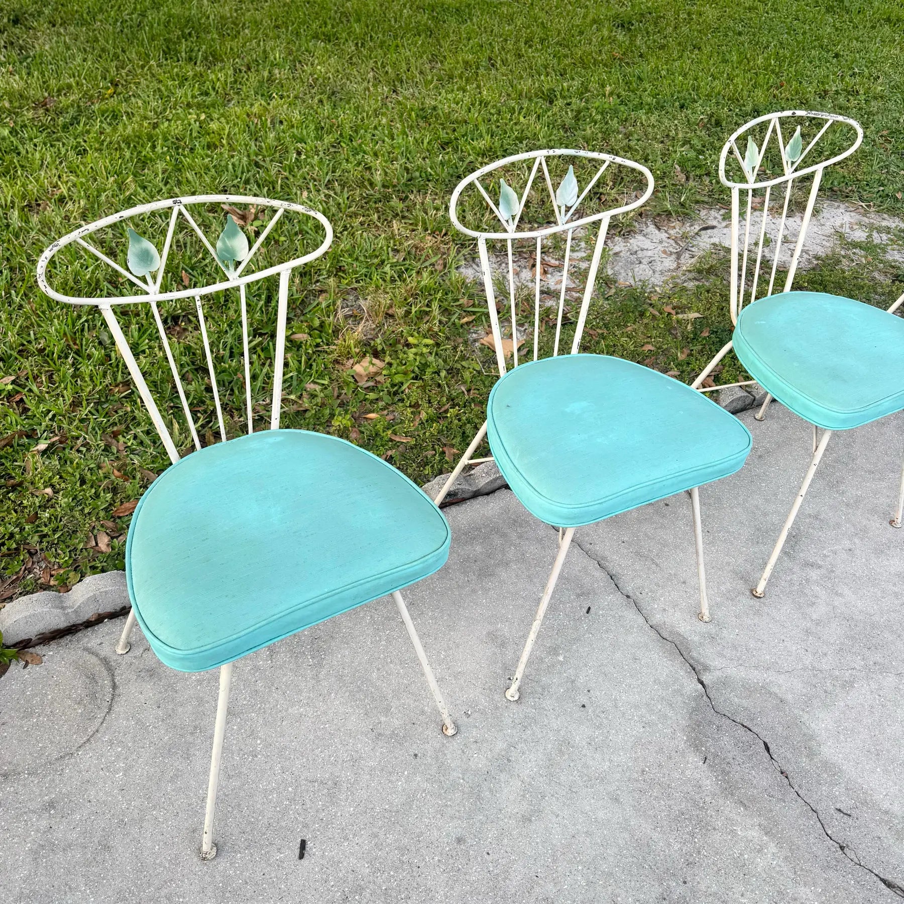 Mid Century Modern Atomic Style Wrought Iron Outdoor Dining Chairs - Set of 4