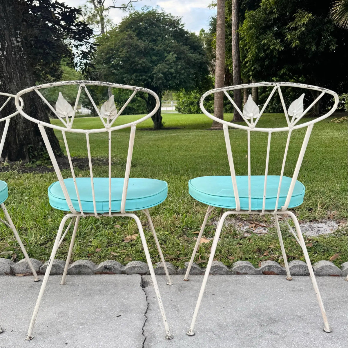 Mid Century Modern Atomic Style Wrought Iron Outdoor Dining Chairs - Set of 4 - Dolphin & Flamingo