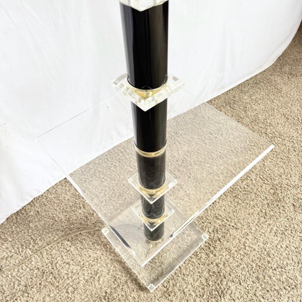 Mid Century Modern Black and Lucite Floor Lamp/Side Table - Dolphin & Flamingo
