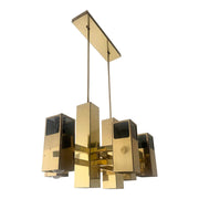 Mid Century Modern Brass Finish and Smoked Lucite Chandelier by Robert Sonneman Dolphin & Flamingo