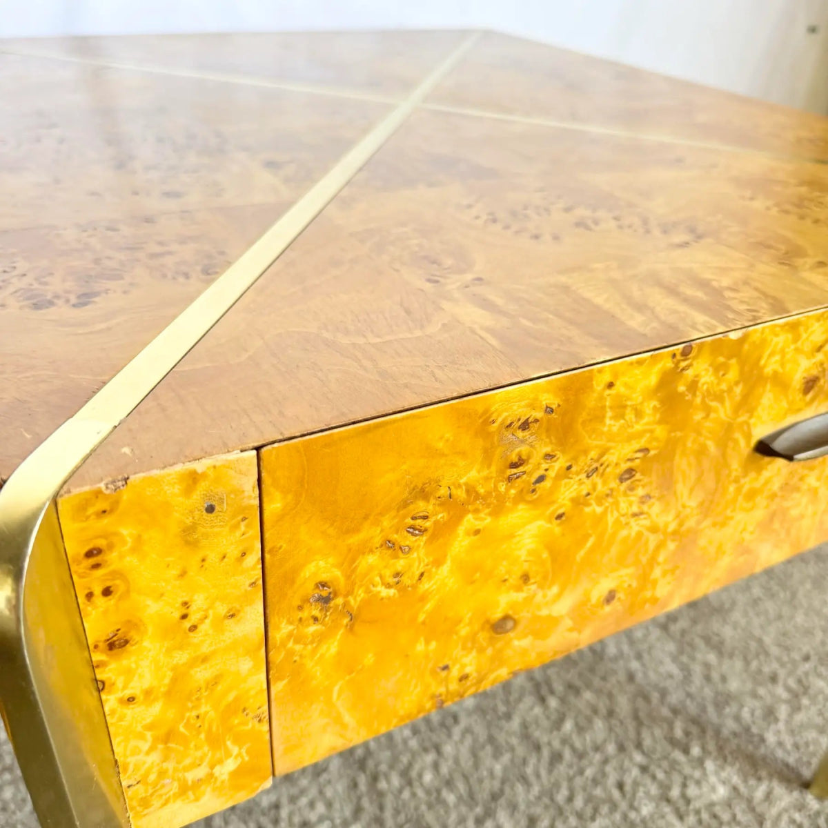 Mid Century Modern Burl Wood and Gold Side Tables by Herman - Set of 2 - Dolphin & Flamingo