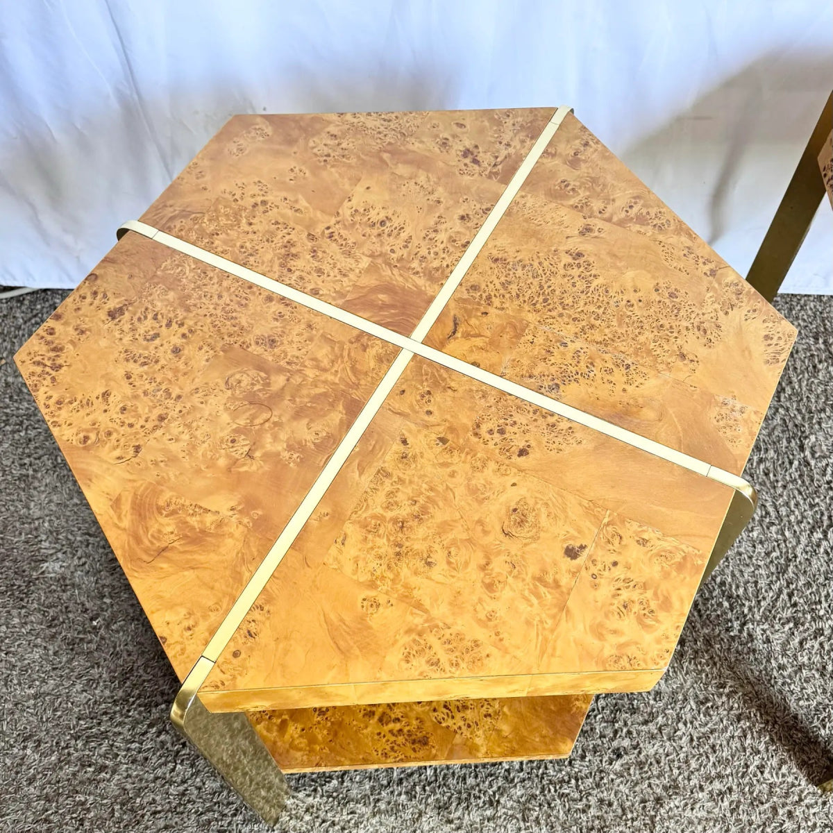 Mid Century Modern Burl Wood and Gold Side Tables by Herman - Set of 2 - Dolphin & Flamingo