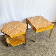 Mid Century Modern Burl Wood and Gold Side Tables by Herman - Set of 2 - Dolphin & Flamingo