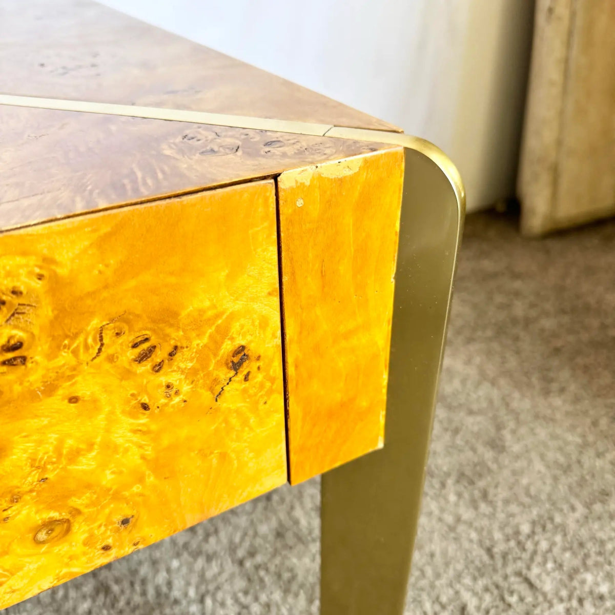 Mid Century Modern Burl Wood and Gold Side Tables by Herman - Set of 2 - Dolphin & Flamingo