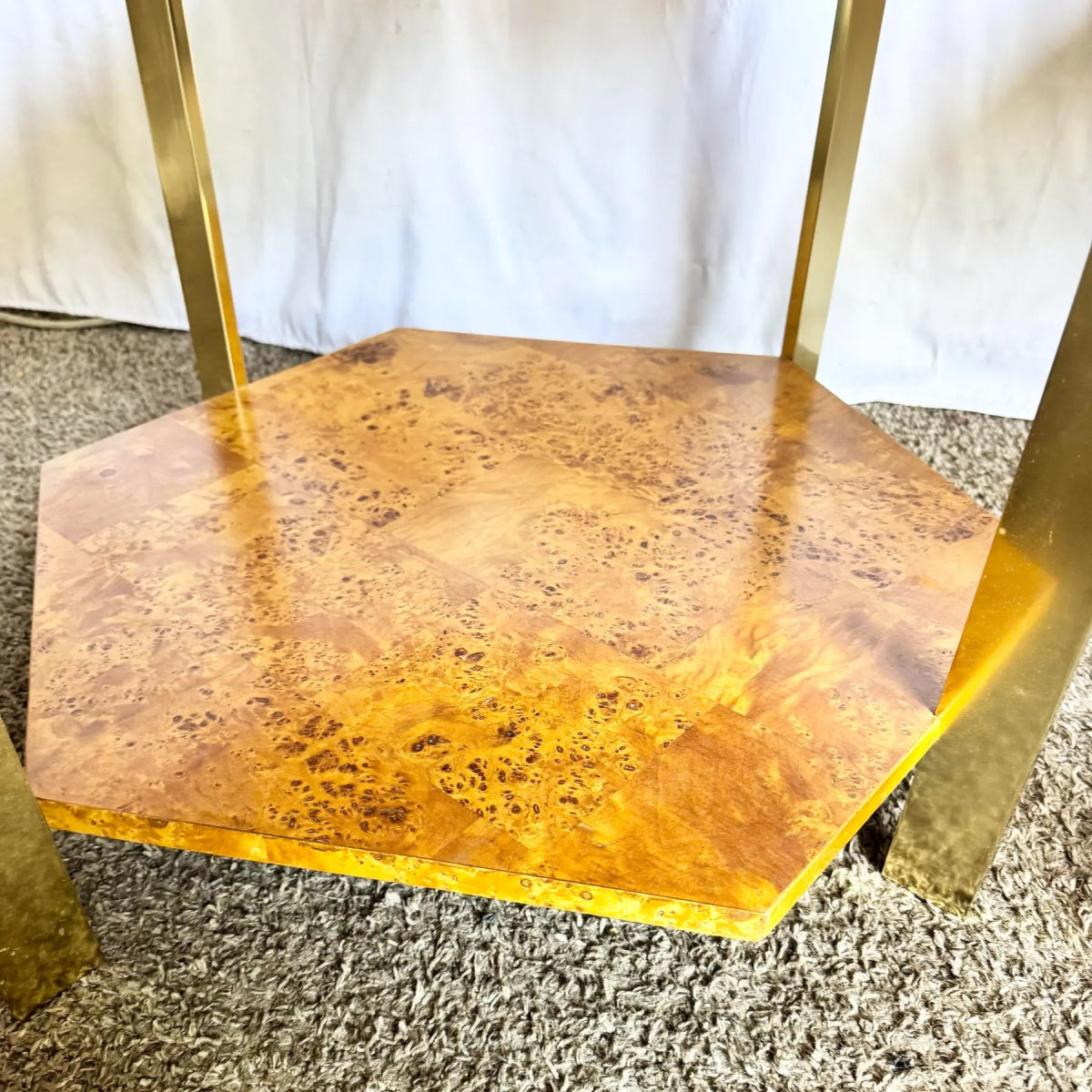 Mid Century Modern Burl Wood and Gold Side Tables by Herman - Set of 2 - Dolphin & Flamingo