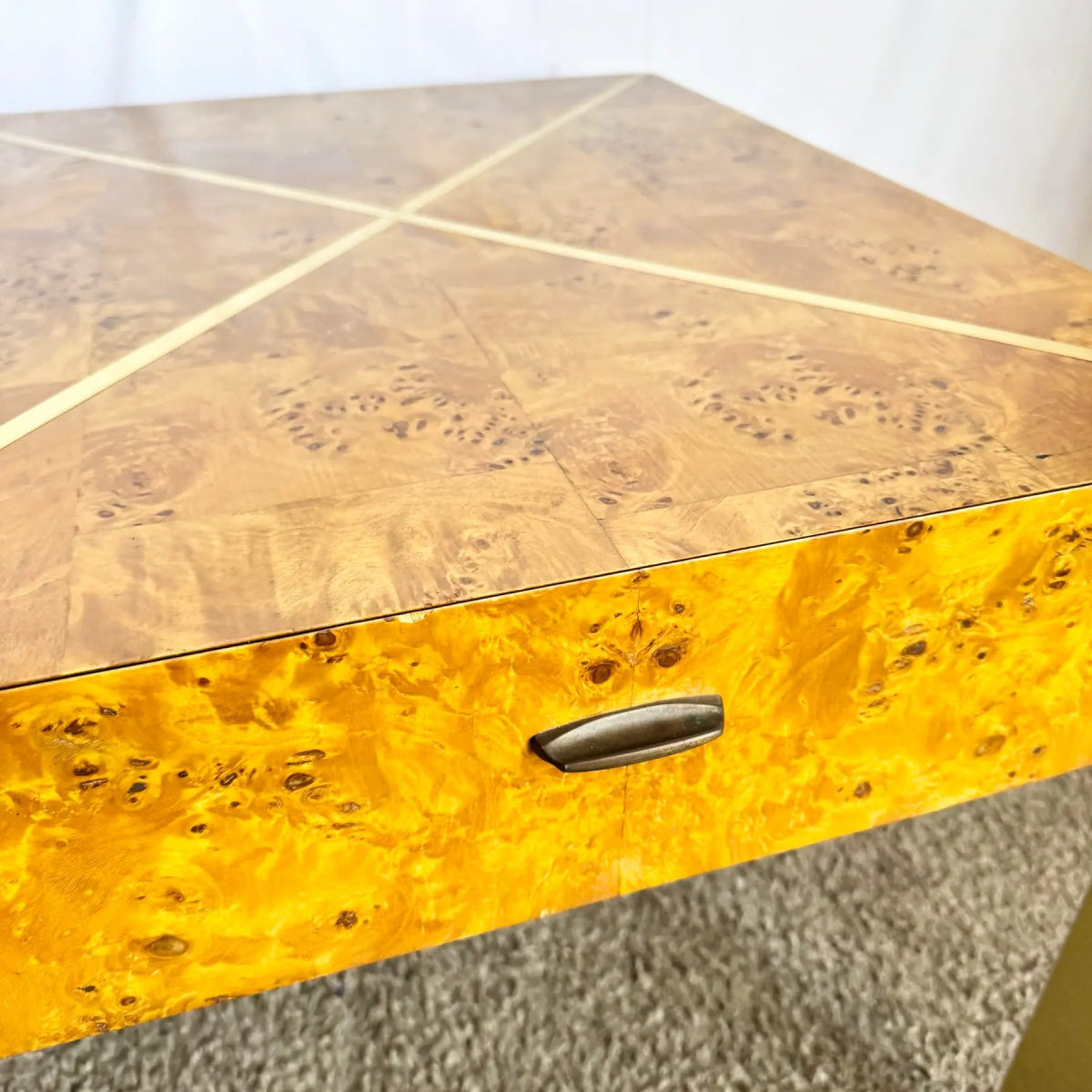 Mid Century Modern Burl Wood and Gold Side Tables by Herman - Set of 2 - Dolphin & Flamingo