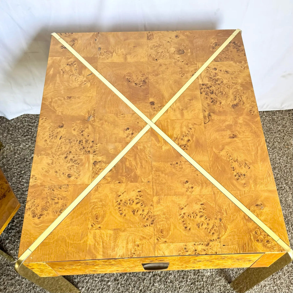 Mid Century Modern Burl Wood and Gold Side Tables by Herman - Set of 2 - Dolphin & Flamingo