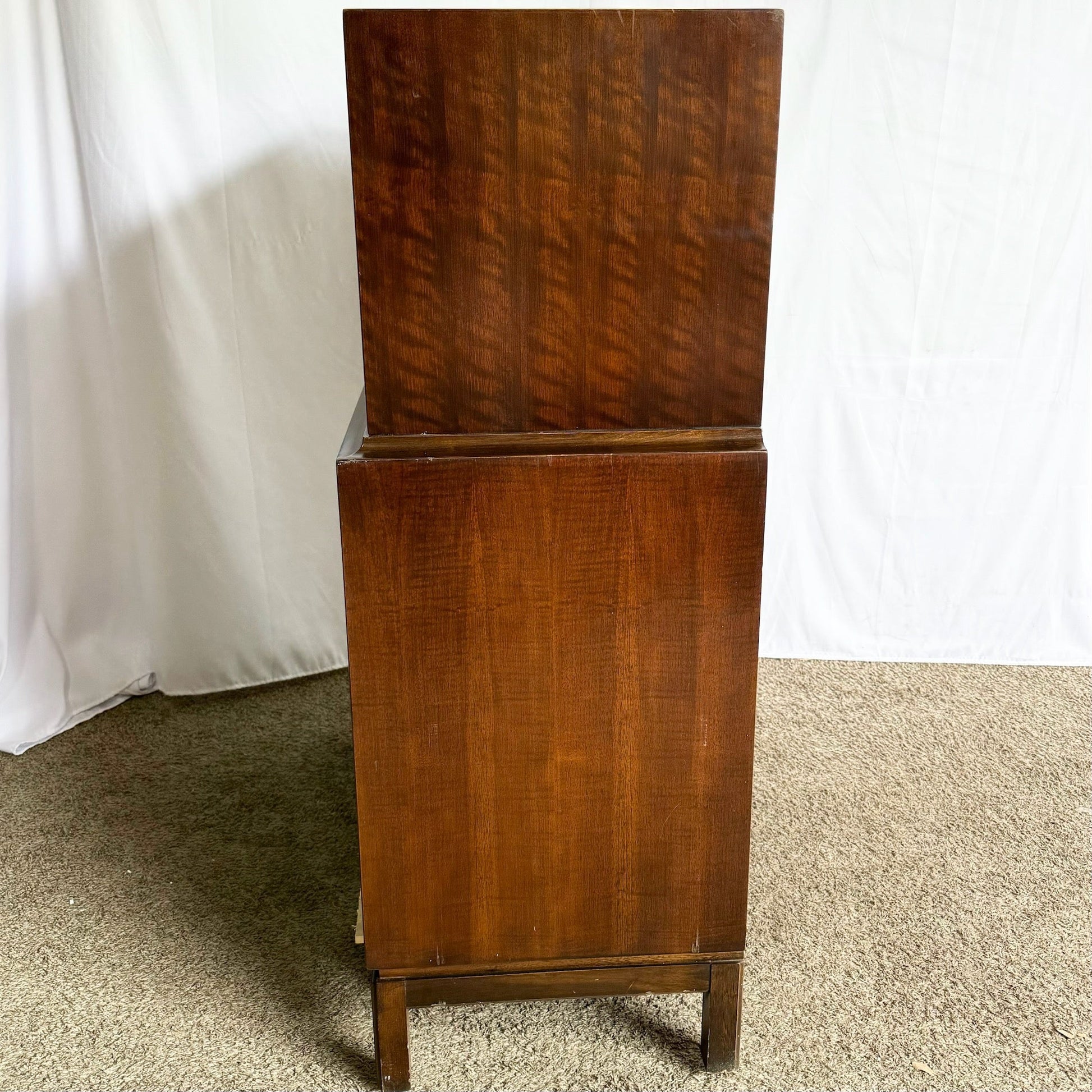 Mid Century Modern Burl Wood Highboy Dresser by Thomasville - Dolphin & Flamingo