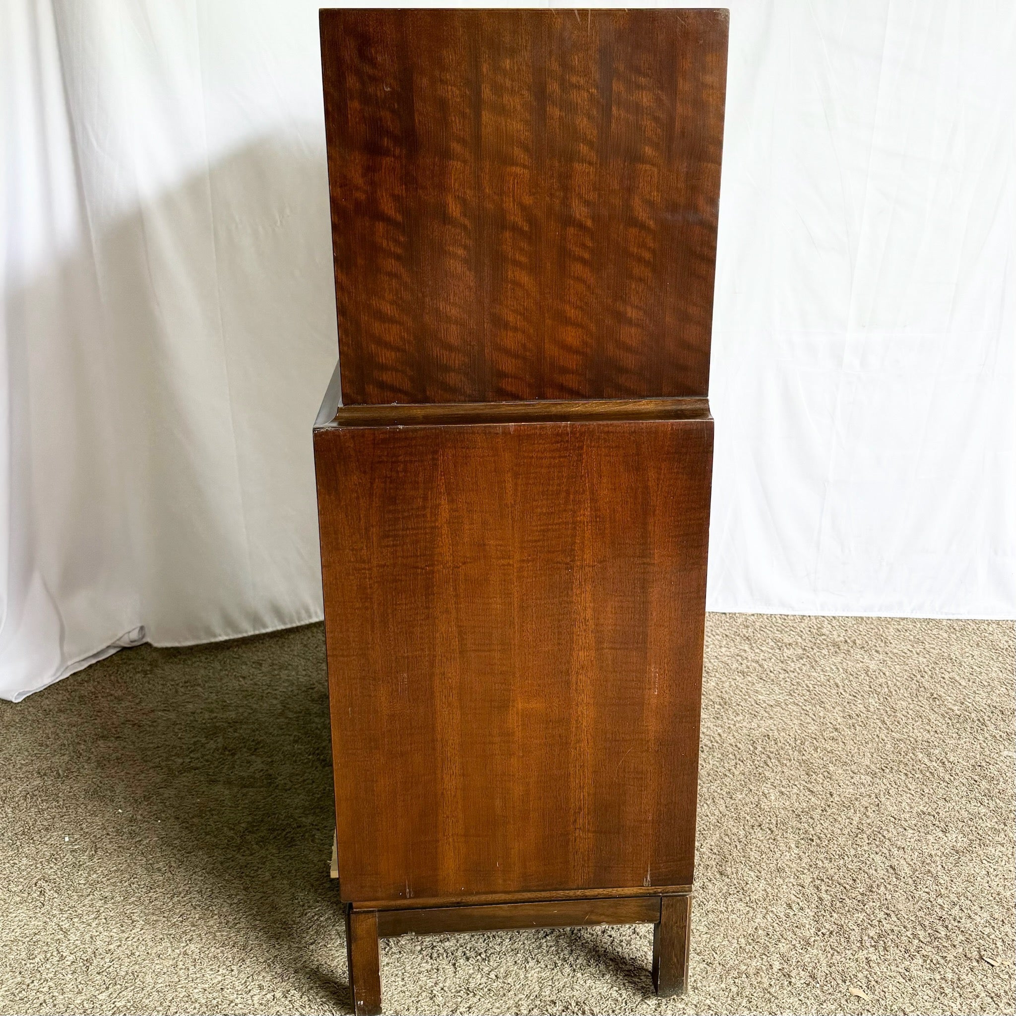 Mid Century Modern Burl Wood Highboy Dresser by Thomasville - Dolphin & Flamingo