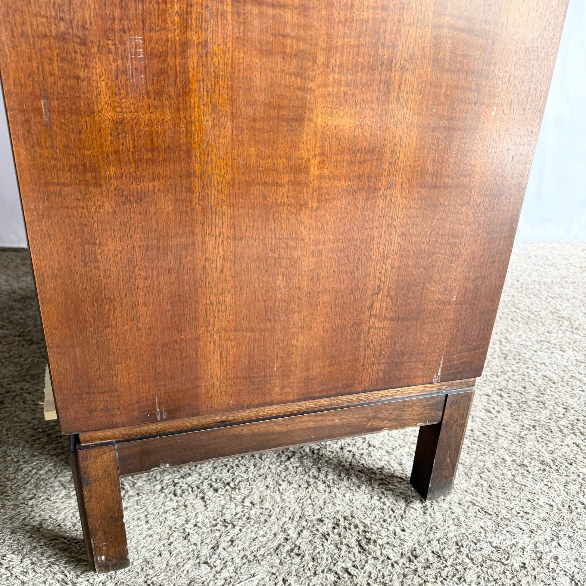 Mid Century Modern Burl Wood Highboy Dresser by Thomasville - Dolphin & Flamingo