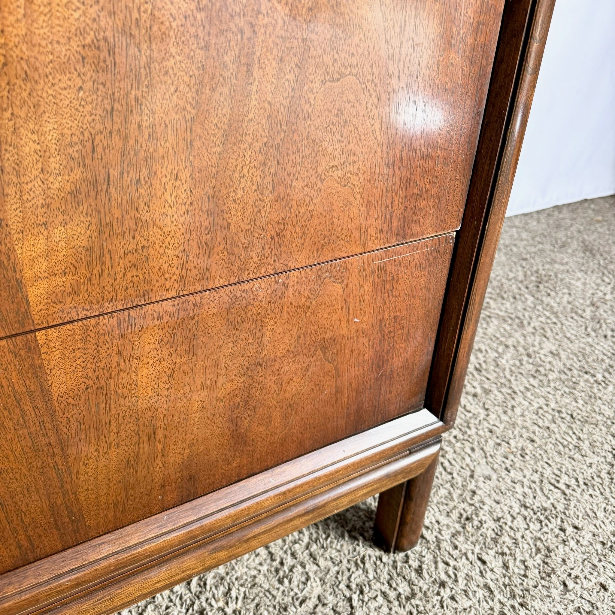 Mid Century Modern Burl Wood Highboy Dresser by Thomasville - Dolphin & Flamingo