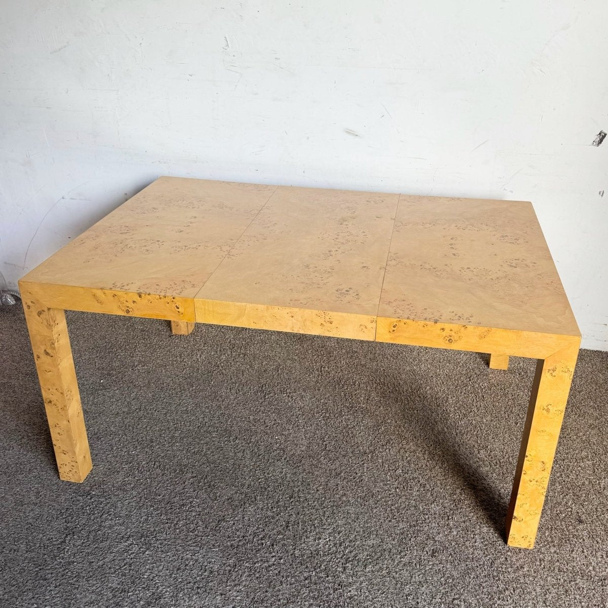 Mid Century Modern Burl Wood Parsons Extendable Dining Table - Dolphin & Flamingo