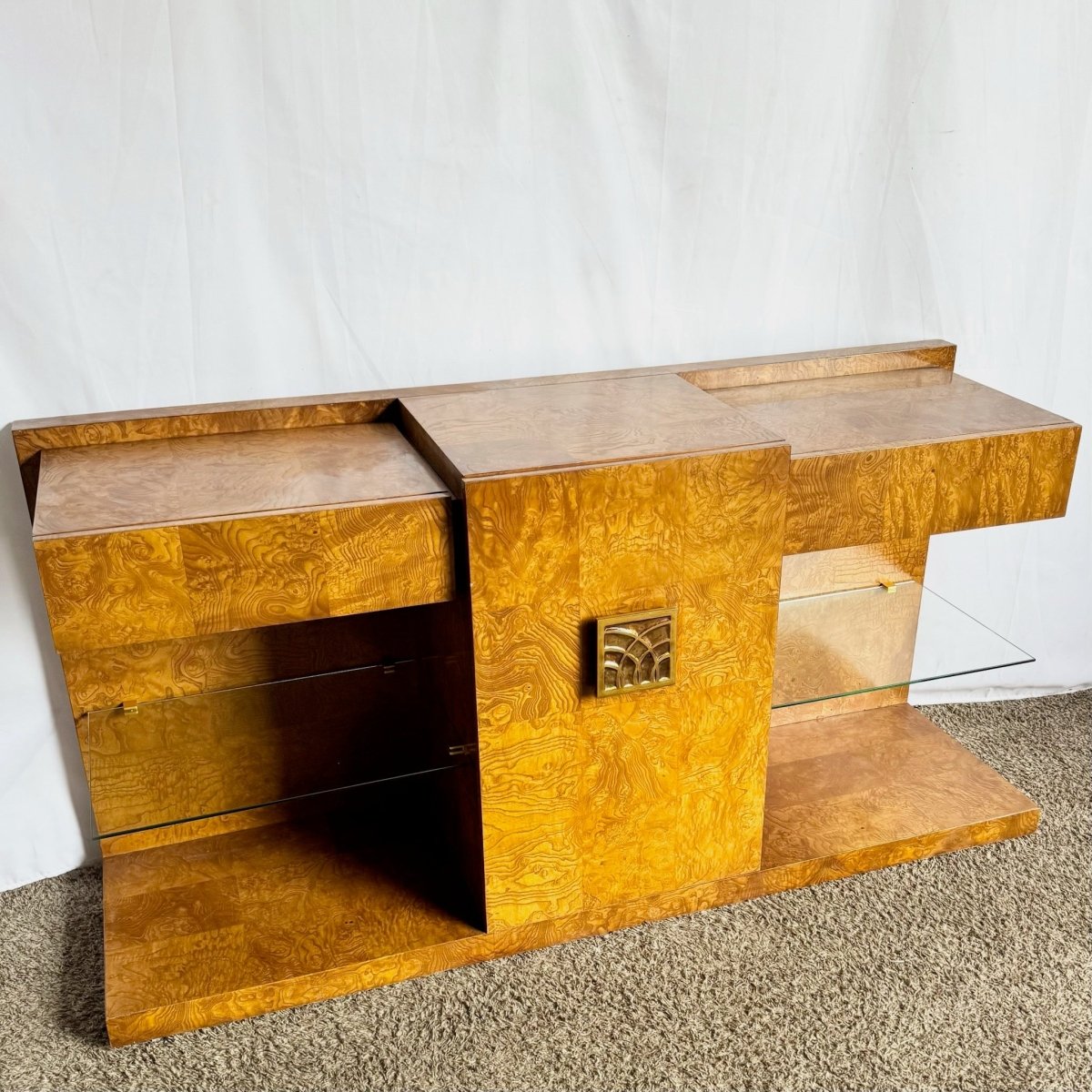Mid Century Modern BurlWood Credenza/Dry Bar Jay Spectre for Century - Dolphin & Flamingo