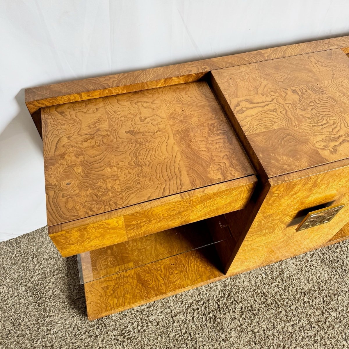 Mid Century Modern BurlWood Credenza/Dry Bar Jay Spectre for Century - Dolphin & Flamingo