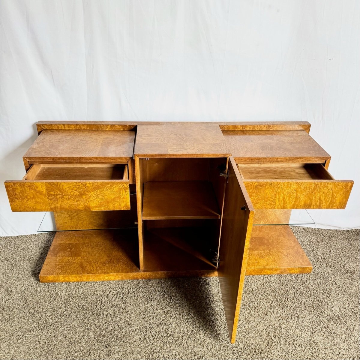 Mid Century Modern BurlWood Credenza/Dry Bar Jay Spectre for Century - Dolphin & Flamingo