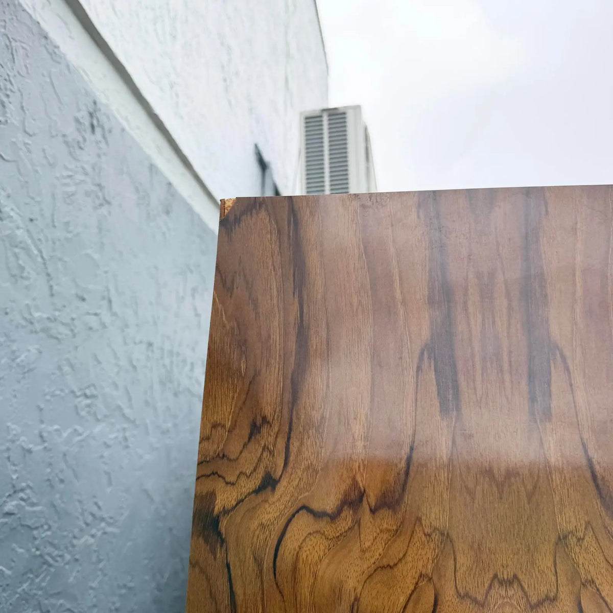 Mid Century Modern Burlwood Laminate and Cane Etageres/Wall Unit - Three Pieces