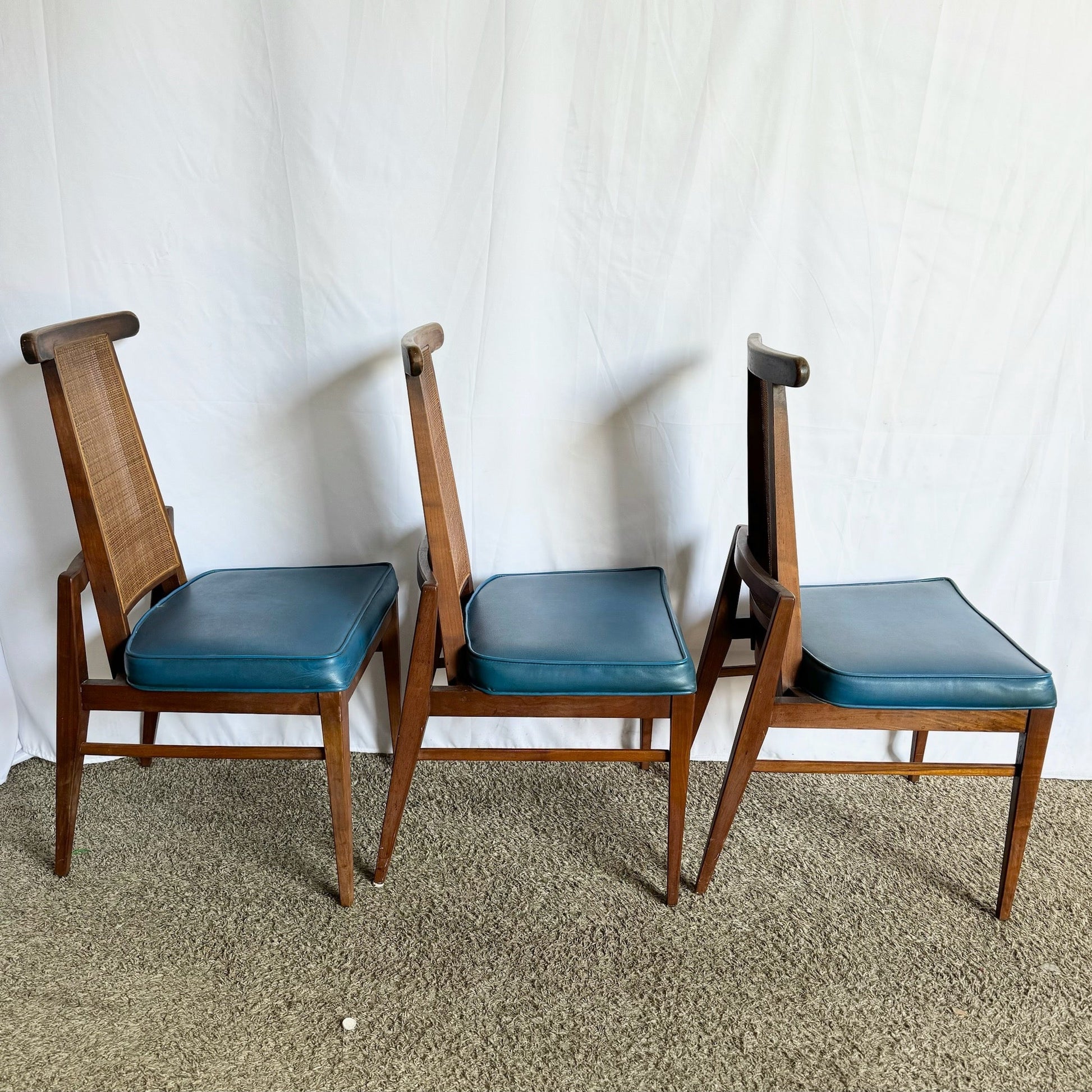 Mid Century Modern Cane Back Wooden Dining Chairs by Foster McDavid - Set of 3 - Dolphin & Flamingo