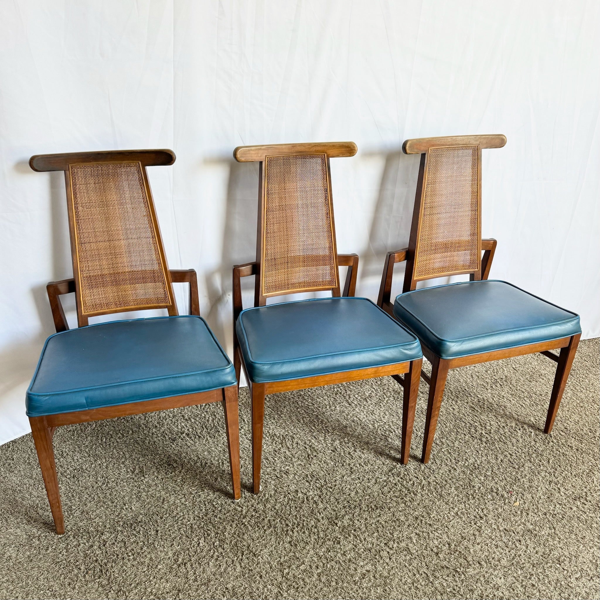 Mid Century Modern Cane Back Wooden Dining Chairs by Foster McDavid - Set of 3 - Dolphin & Flamingo