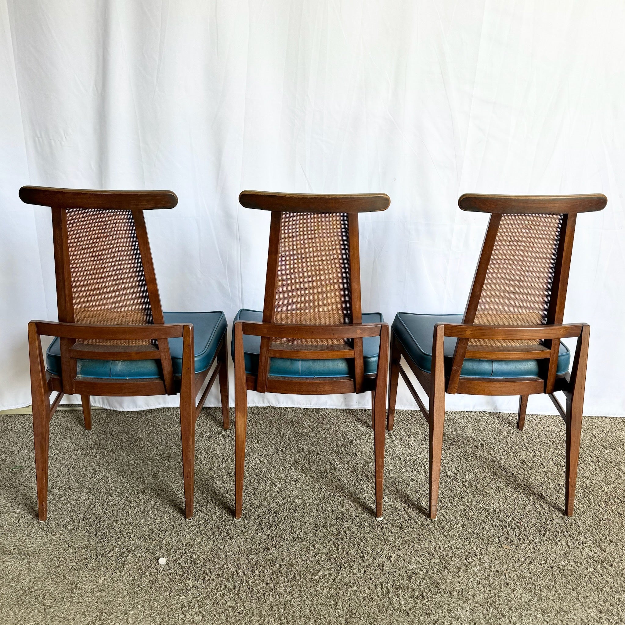 Mid Century Modern Cane Back Wooden Dining Chairs by Foster McDavid - Set of 3 - Dolphin & Flamingo