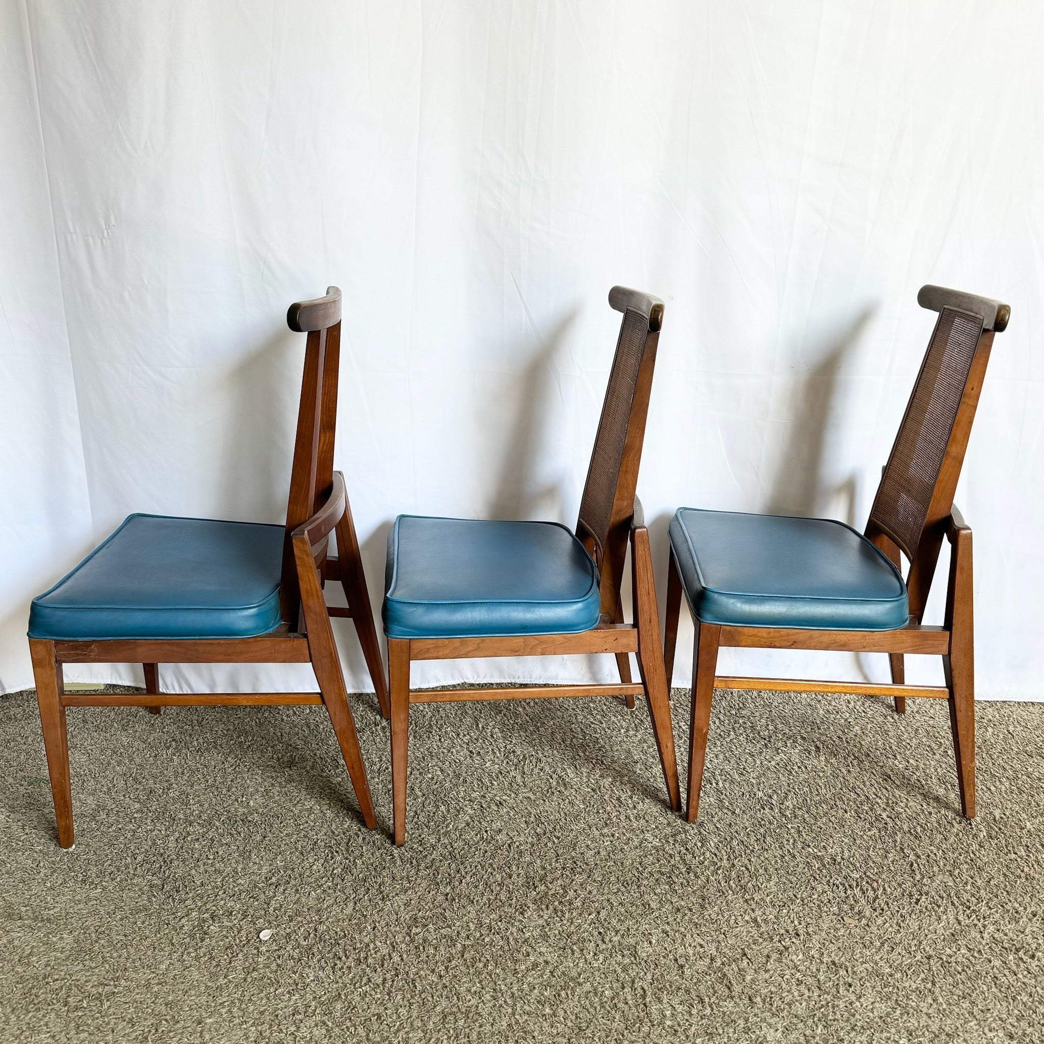 Mid Century Modern Cane Back Wooden Dining Chairs by Foster McDavid - Set of 3 - Dolphin & Flamingo