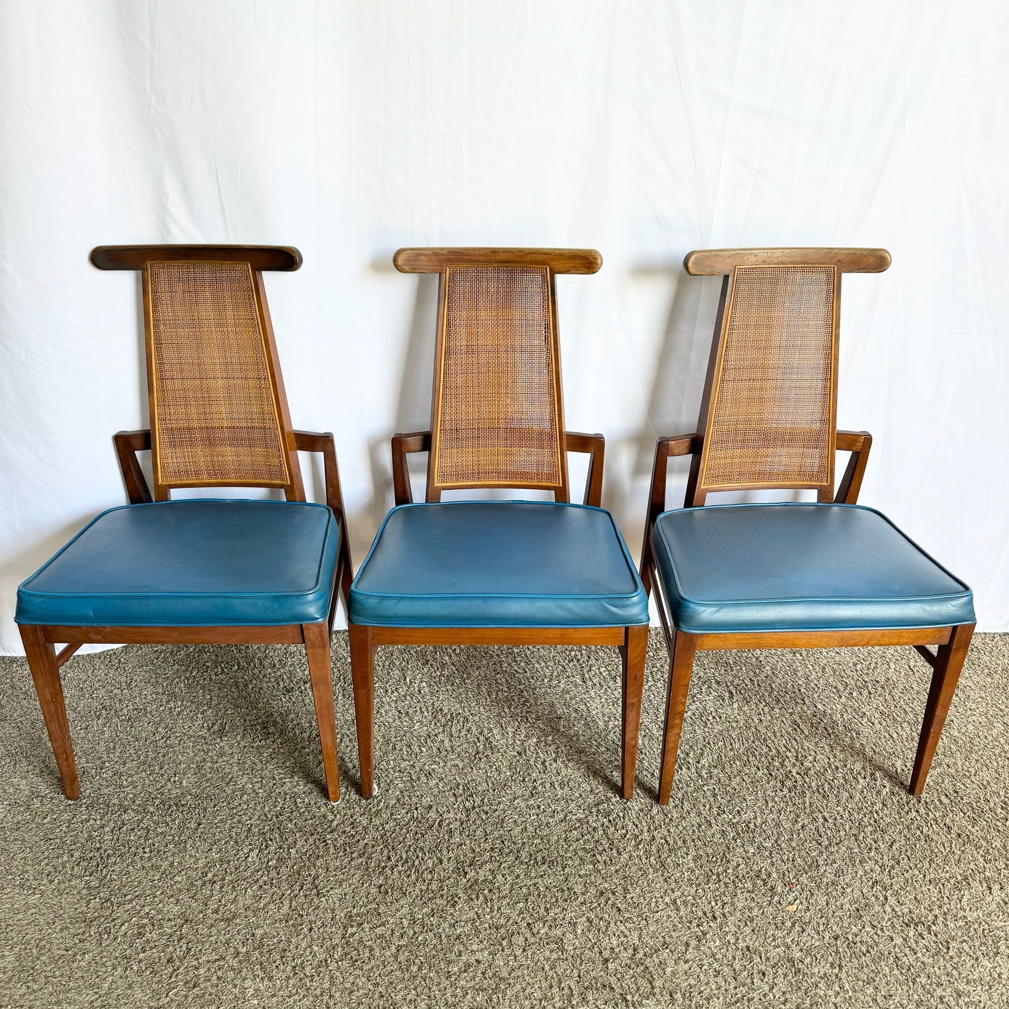Mid Century Modern Cane Back Wooden Dining Chairs by Foster McDavid - Set of 3 - Dolphin & Flamingo
