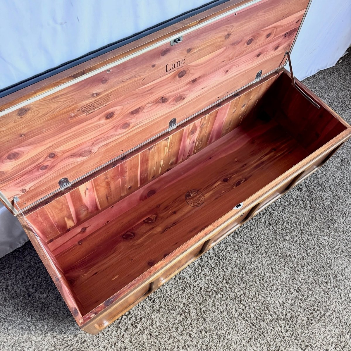 Mid Century Modern Cedar Walnut Hope Chest/Bench - Dolphin & Flamingo