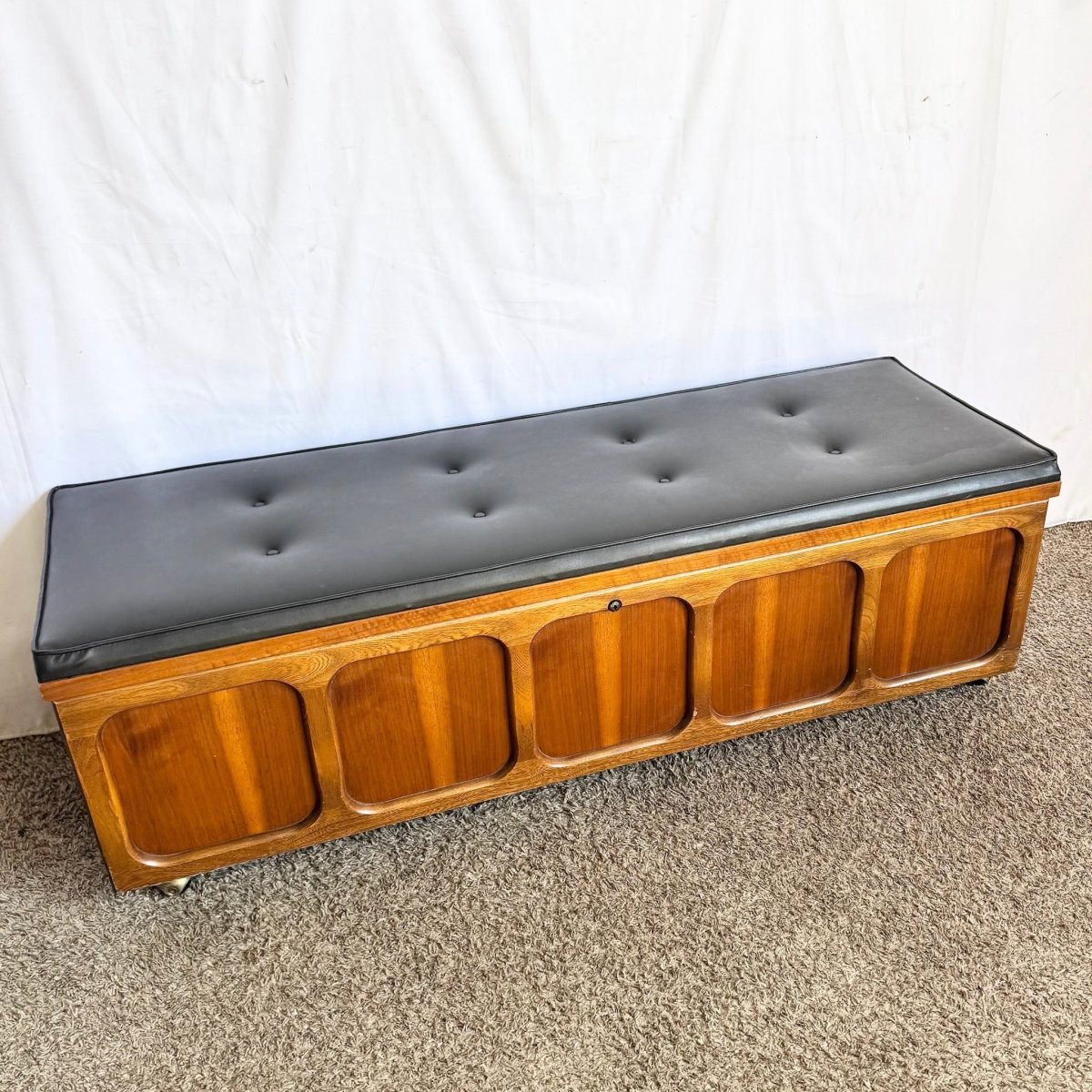 Mid Century Modern Cedar Walnut Hope Chest/Bench - Dolphin & Flamingo