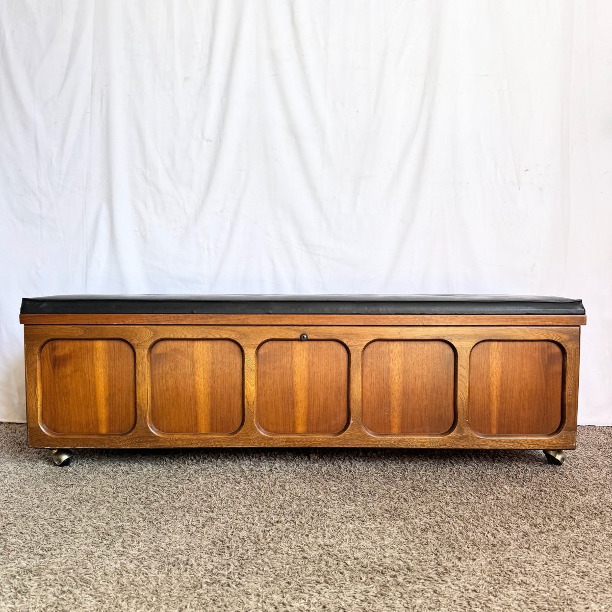 Mid Century Modern Cedar Walnut Hope Chest/Bench - Dolphin & Flamingo
