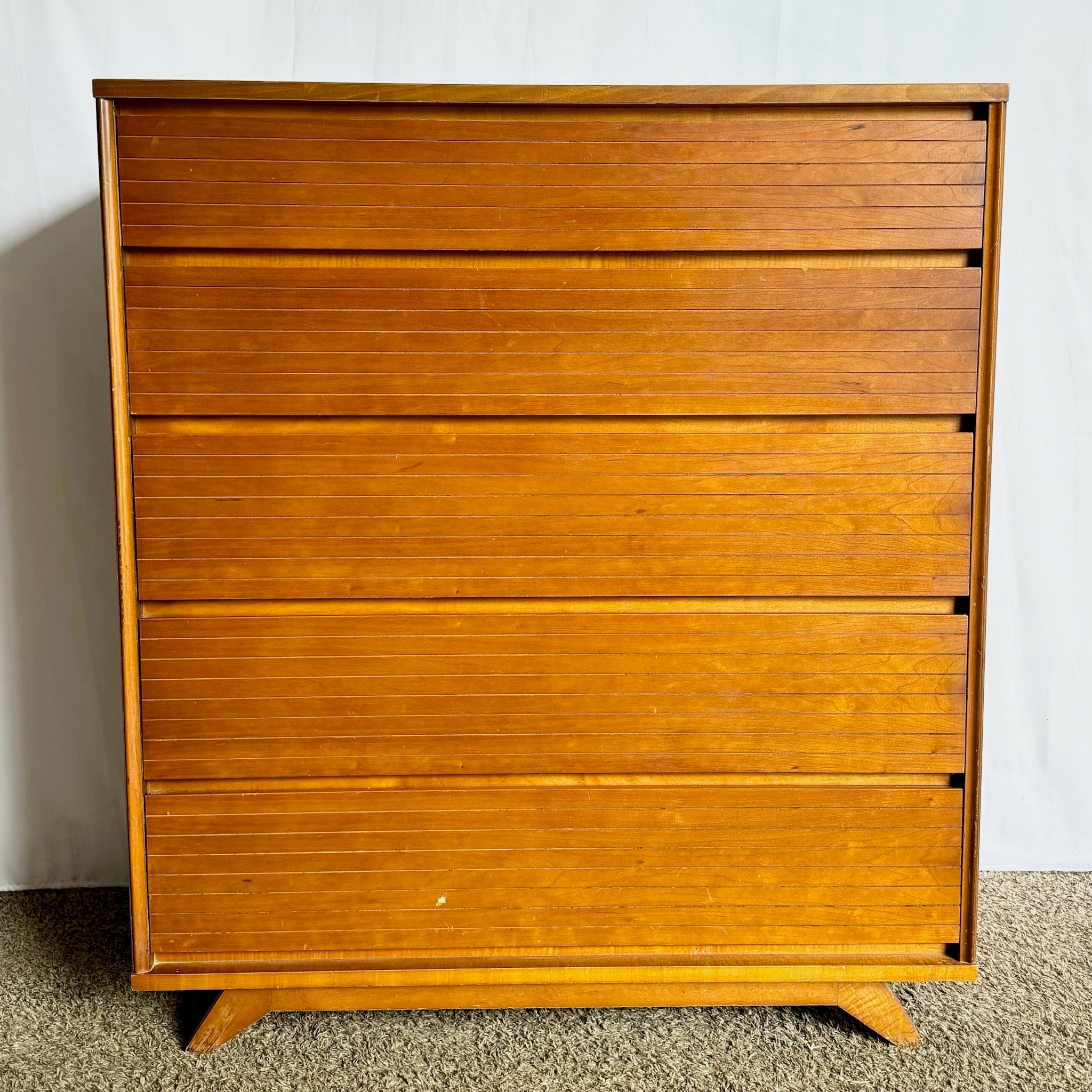 Mid Century Modern Cherry Wood Highboy Dresser - Dolphin & Flamingo