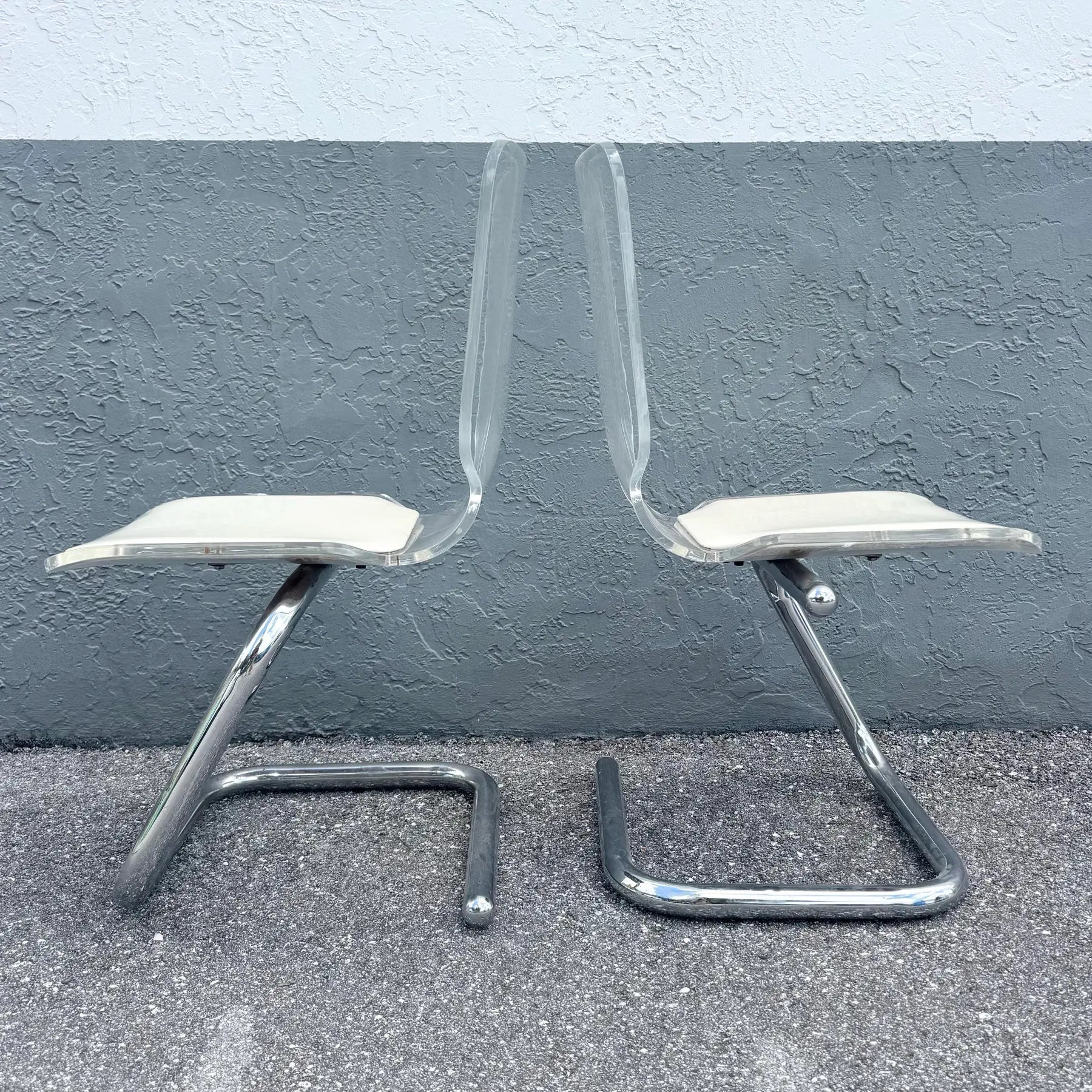 Mid Century Modern Chrome and Lucite Dining Chairs by Hill Manufacturing - Set of 4 Dolphin & Flamingo