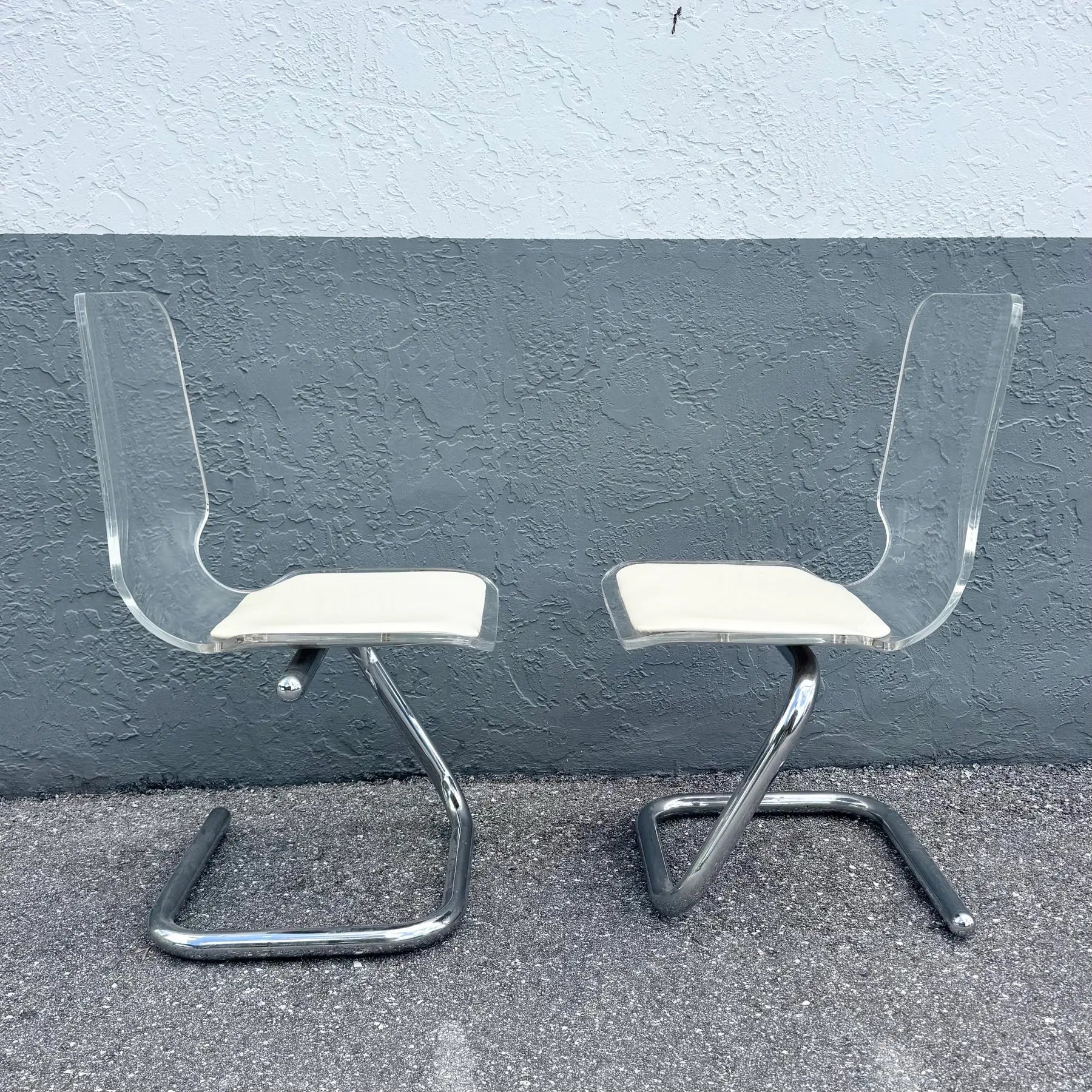 Mid Century Modern Chrome and Lucite Dining Chairs by Hill Manufacturing - Set of 4 Dolphin & Flamingo