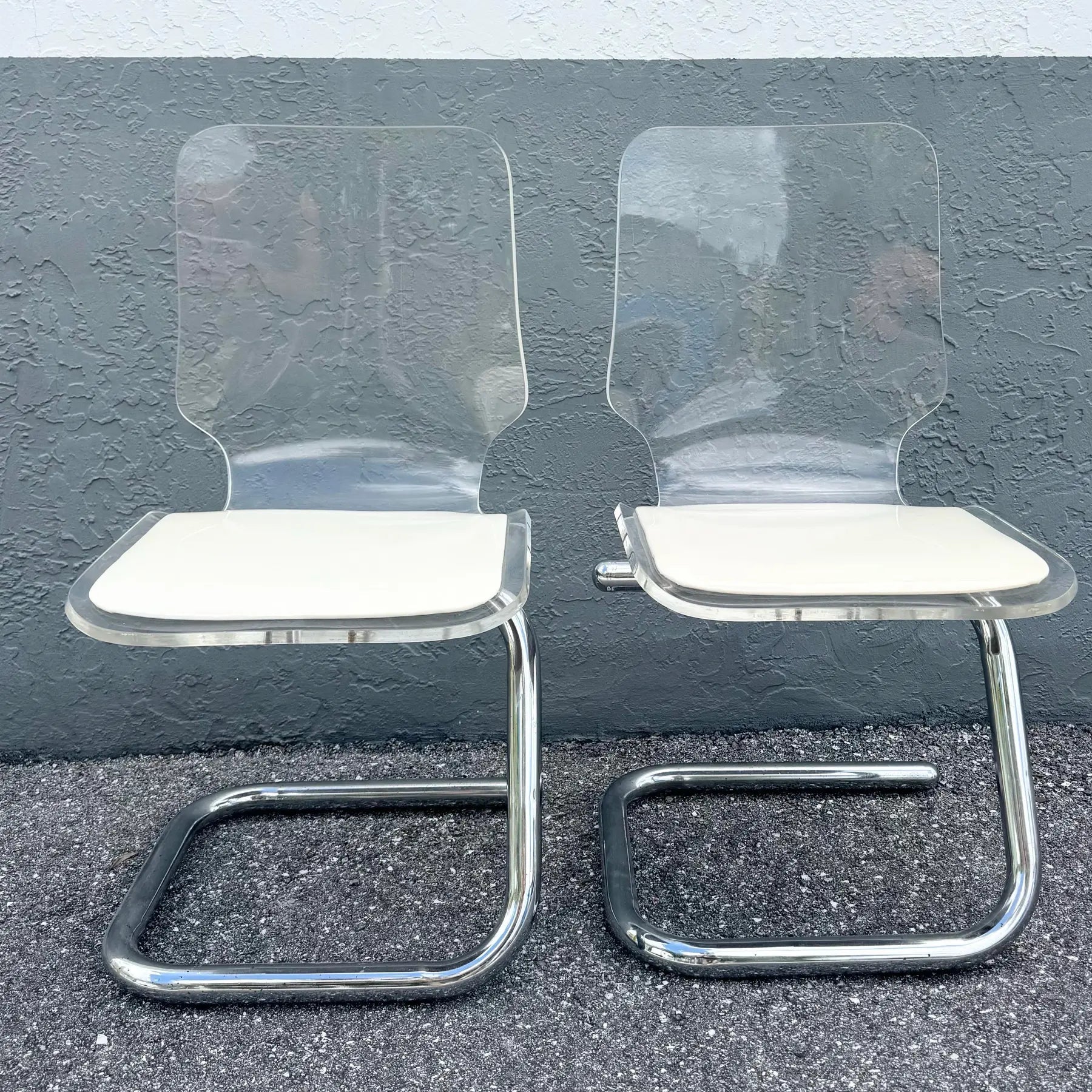 Mid Century Modern Chrome and Lucite Dining Chairs by Hill Manufacturing - Set of 4 Dolphin & Flamingo