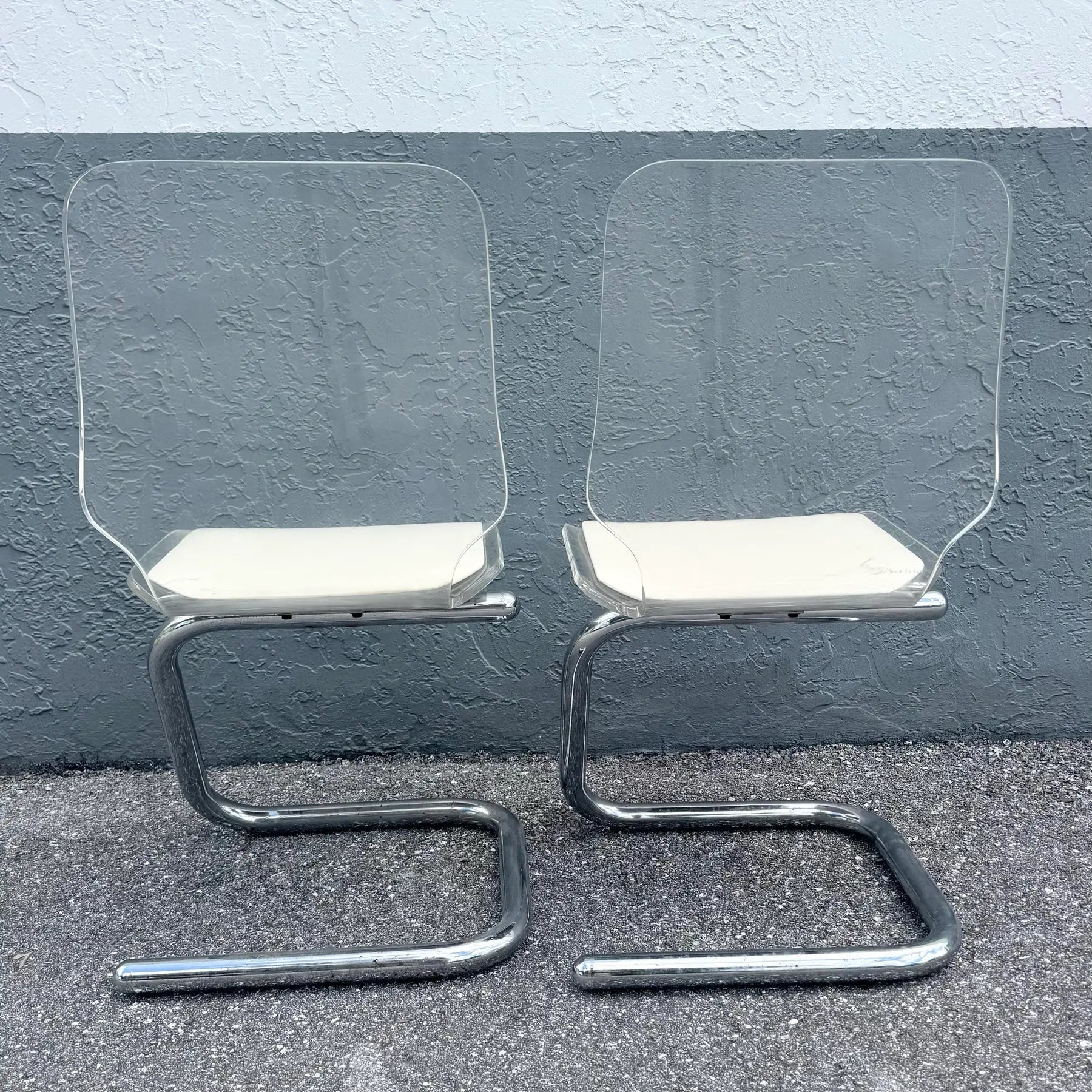 Mid Century Modern Chrome and Lucite Dining Chairs by Hill Manufacturing - Set of 4 Dolphin & Flamingo