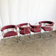 Mid Century Modern Chrome Faux Bamboo Dining Arm Chairs - Set of 4 - Dolphin & Flamingo
