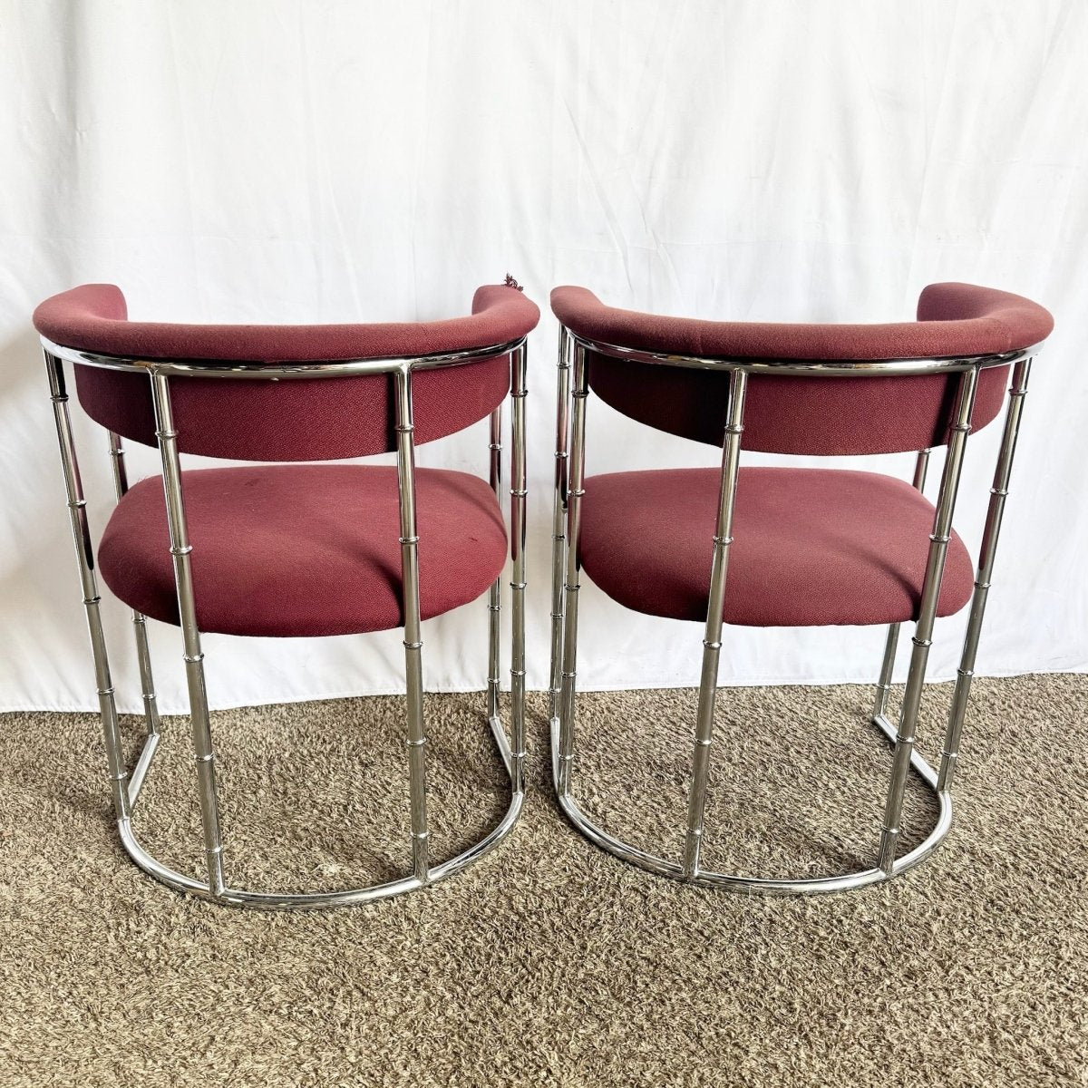 Mid Century Modern Chrome Faux Bamboo Dining Arm Chairs - Set of 4 - Dolphin & Flamingo
