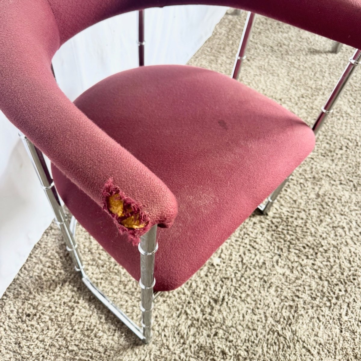 Mid Century Modern Chrome Faux Bamboo Dining Arm Chairs - Set of 4 - Dolphin & Flamingo