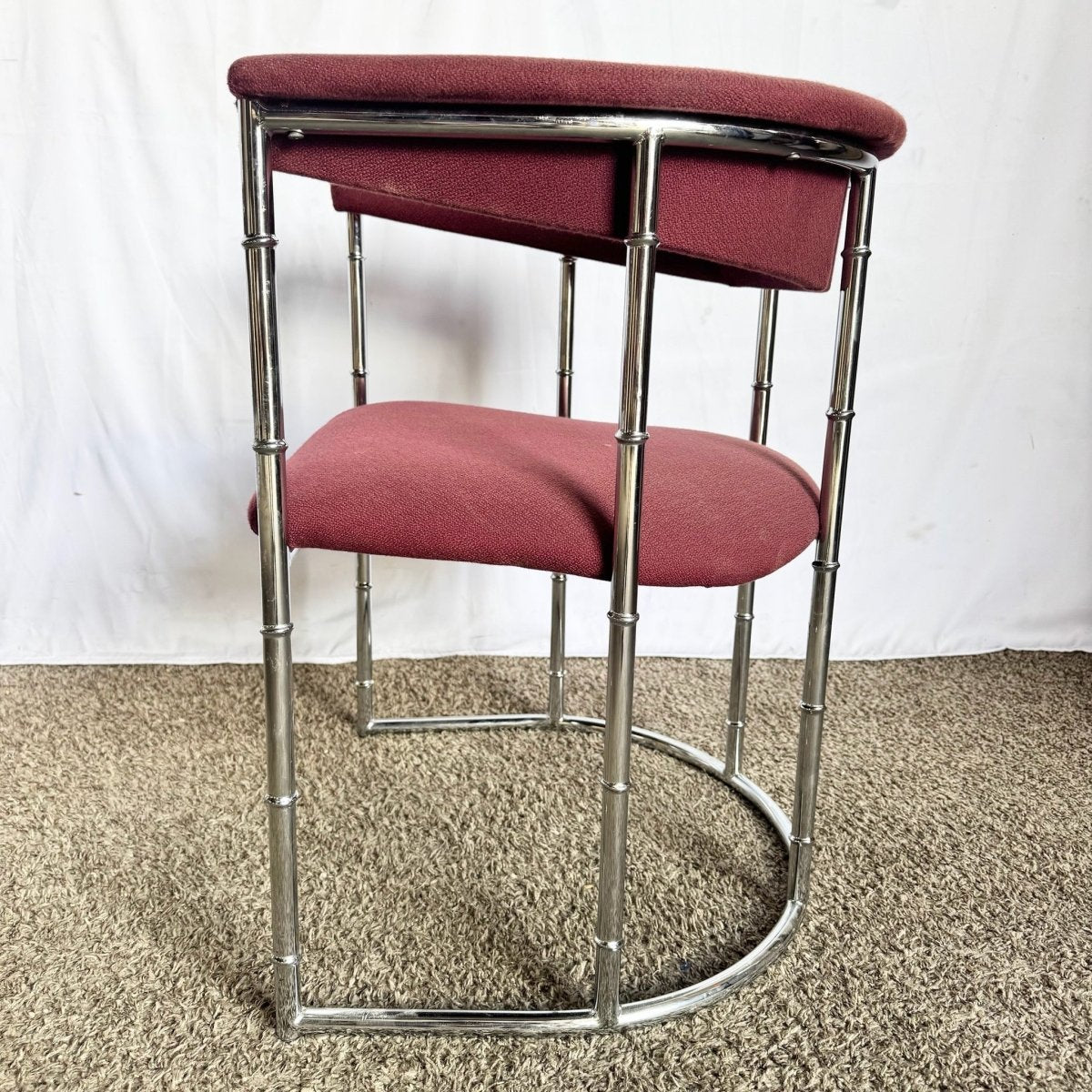 Mid Century Modern Chrome Faux Bamboo Dining Arm Chairs - Set of 4 - Dolphin & Flamingo
