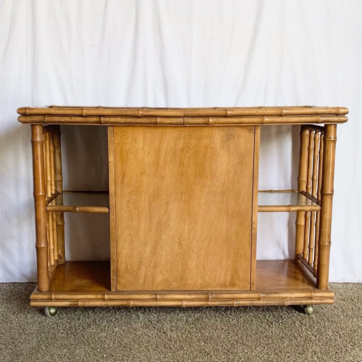 Mid Century Modern Faux Bamboo Dry Bar/Buffet by American of Martinsville - Dolphin & Flamingo