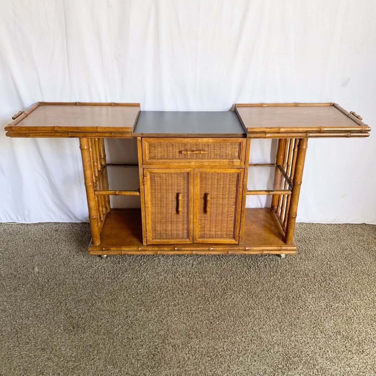 Mid Century Modern Faux Bamboo Dry Bar/Buffet by American of Martinsville - Dolphin & Flamingo